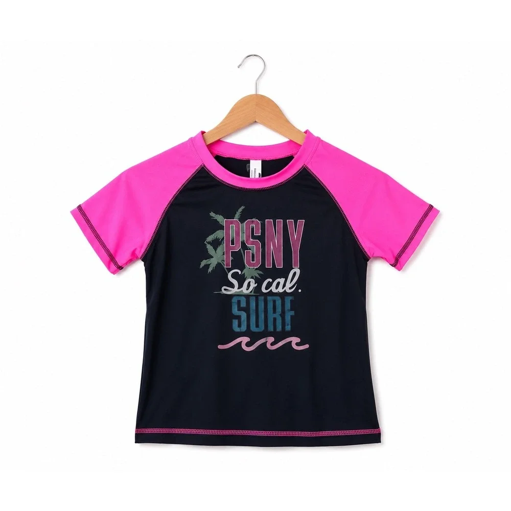 PSNY P.S. from‎ Aeropostale Girls Rash Guard Size 14 Pink Black Swim Shirt NEW